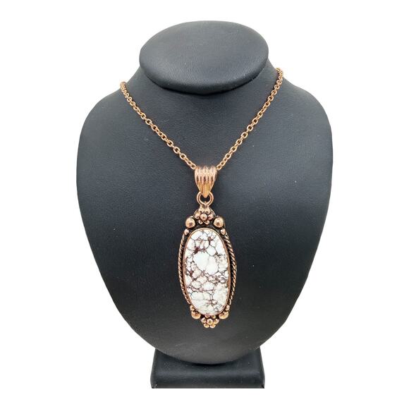 Natural White Horse Jasper Copper Pendant 22 inch Necklace Handmade Artisan - Picture 3 of 8